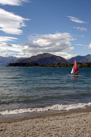 Lake Wanaka, from the waterfront in the mountain town by the same name.