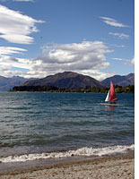 Lake Wanaka, from the waterfront in the mountain town by the same name. Click image to expand.