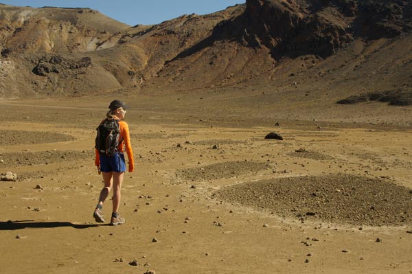 Kristin and her magical orange top do the Tongariro Crossing.