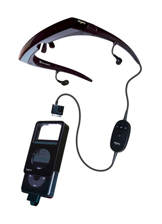 Myvu head-mounted video display.