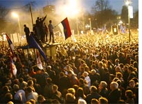 Serbian protesters rally against Kosovo's declaration of independence. Click image to expand.