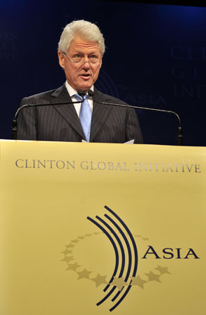Bill Clinton speaks at the Clinton Global Initiative in Hong Kong.