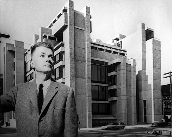 Paul Rudolph with his A&A Building.