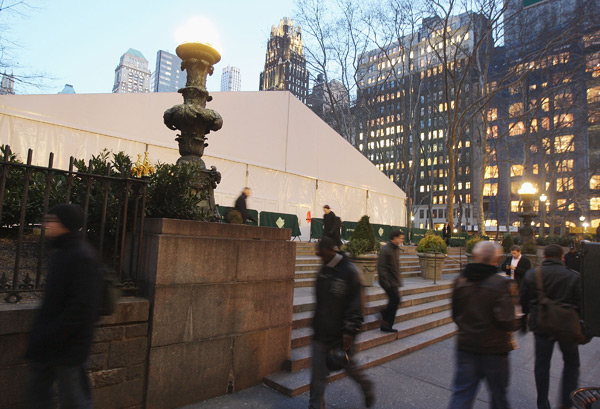 Bryant Park prepares for Fashion Week.