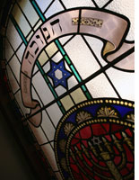 Stained glass window in a synagogue.