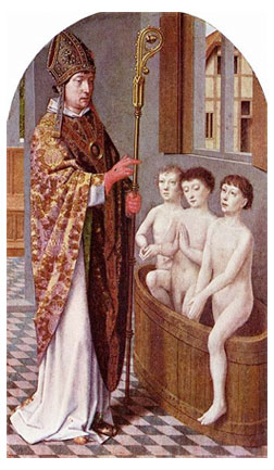 Oil painting “Zwei Legenden vom heiligen Nikolaus” by Gerard David, c. 1500.