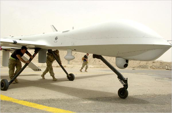 An RQ-1 Predator unmanned aerial vehicle at Tallil Air Base in Iraq.