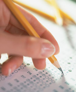 Person taking a multiple choice test.