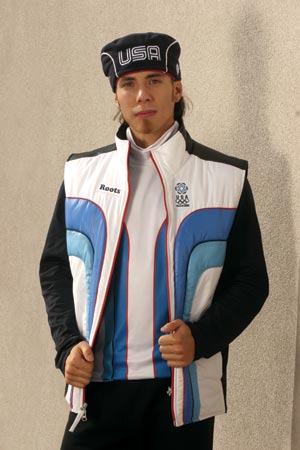 Apolo Anton Ohno models the Torino beret.
