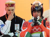India's Shiva Keshavan (right) and coach
Click image to expand.