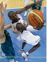 Kobe Bryant of the USA shoots as Andrew Bogut of Australia defends during the Men's Basketball Quarterfinal game at the Olympic Basketball Gymnasium during Day 12 of the Beijing 2008 Olympic Games on August 20, 2008 in Beijing, China. (Photo by Eric Gay/Pool/Getty Images) Click image to expand.