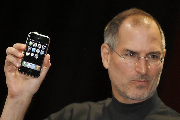 Steve Jobs with Apple's iPhone.