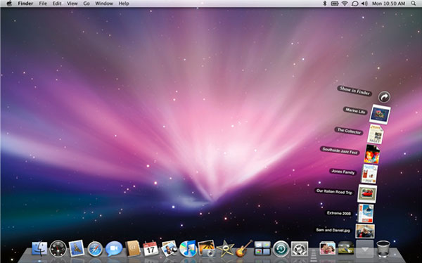 The Stacks feature organizes desktop items in Apple's OS X Leopard.