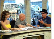 Rachel Perry and Matt Pinfield interview Steve Jones of the Sex Pistols in Austin, Texas. (Photo by Sasha Haagensen/GettyImages for DirecTV).