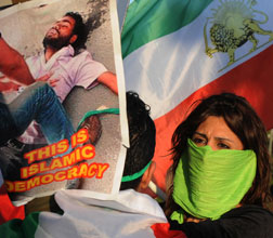 An Iranian woman demonstrator. Click image to expand.