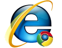 Internet Explorer and Google Chrome logos.