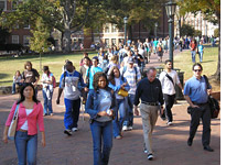 Students stream across Polk Place, better known as the Quad. Click image to expand.