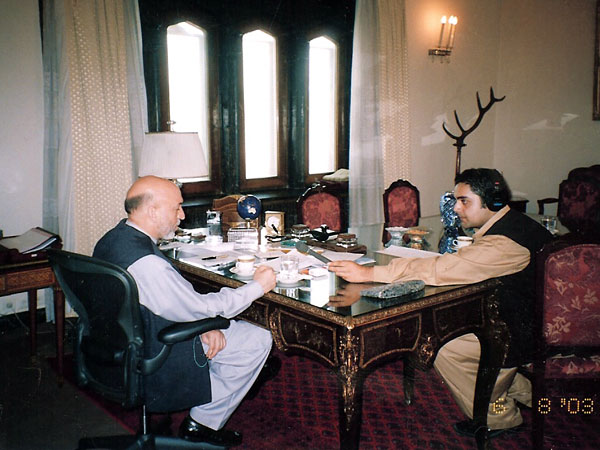 Interviewing Afghan President Hamid Karzai.