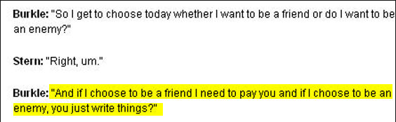 You have to wonder at this point why Stern doesn't see that he's being set up. J.J. Hunsecker would never fall for this.