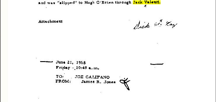 Valenti, formerly special assistant to the president, had two years earlier quit the White House to become president of the Motion Picture Association of America, a post he held until July 2004. He remained fiercely loyal to LBJ.