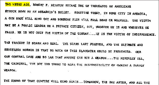 Robert F. Kennedy was assassinated by Sirhan Sirhan in Los Angeles on June 5, 1968. Kennedy was celebrating his victory in California's presidential primary.