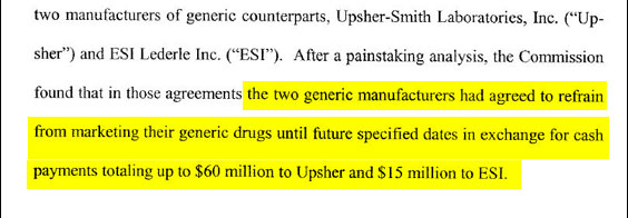 Schering maintains that the $60 million was to license the sale of certain Upsher drugs overseas. But this option has never been exercised. Schering says the ESI payment covers $5 million in legal fees and a $10 million contingency it deemed unlikely.