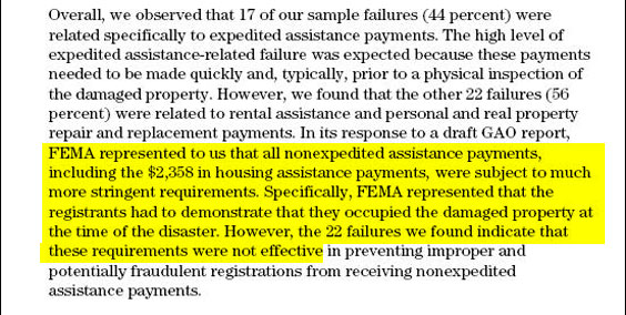 Translation: Even when FEMA didn't have to act quickly, it screwed up, failing to impose elementary controls that it claimed to have in place.