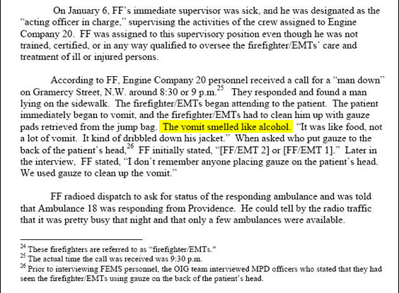 Elsewhere the IG report says Rosenbaum had been drinking that night, both before and during his just-completed dinner.