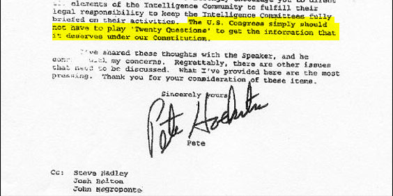 You and I, however, are stuck doing precisely that. Annoying fact: Since the New York Times story appeared, no reporter has yet asked at a White House briefing, "So, er, what IS this secret Bill of Rights-raping program you didn't dare tell Congress about?" Of course, press spokesman Tony Snow wouldn't (and probably couldn't) answer the question, but that's never stopped the press-room jackals before. Is it possible that Bush's campaign to portray the media as unpatriotic and irresponsible is actually starting to intimidate reporters?