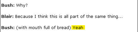 This "yeah" doesn't signify agreement. Bush may be trying to interrupt, but that's hard to do with your mouth full.