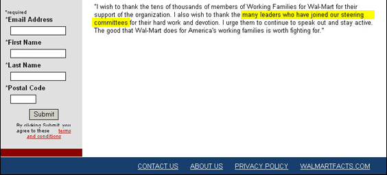 These are mostly folks who already were conservative business or pro-business types, as opposed to the grass-roots community activists for "working families" that Wal-Mart would have you believe. At the national level they include the singer Pat Boone, Jennifer Carroll, a Republican state legislator in Florida, and Ron Galloway, who produced a documentary called "Why Wal-Mart Works And Why That Drives Some People C-R-A-Z-Y."