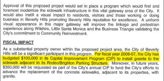You read that right. The city of Beverly Hills is spending $100,000 to put a granite sidewalk in front of a parking garage.