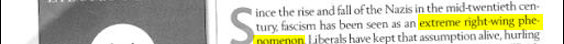 I won't dispute that the purported similarity of the United States to a fascist country was an unfortunate leitmotif of New Left rhetoric during the 1960s and 1970s. But for at least the past twenty years, liberals who've persisted in comparing American politicians to Mussolini and Hitler have had a very difficult time getting on TV or being published in mainstream newspapers and magazines. Conservatives, apparently, don't have the same problem.