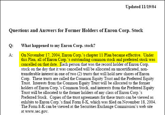 Translation: The shares went poof! Technically, they were converted into shares in the "Common Equity Trust" and "Preferred Equity Trust" mentioned below. These shares are, for all practical purposes, worthless.