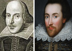 At left, a known representation of Shakespeare by Martin Droeshout; at right, a portrait thought by some to represent the bard and by others to depict Sir Thomas Overbury. Click image to expand.