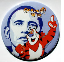 Campaign button by artist Brian Campbell.