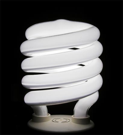 A compact fluorescent light bulb.