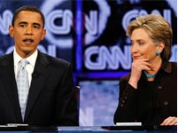 Photograph of Barack Obama and Hillary Clinton by David McNew/Getty Images.
