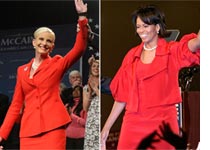 Photograph of Cindy McCain by Mario Tama/Getty Images. Photograph of Michelle Obama by Chip Somodevilla/Getty Images.