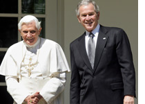 Photograph of Pope Benedict XVI and President George Bush by Saul Loeb/AFP/Getty Images.