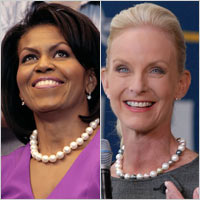Photograph of Michelle Obama by Chip Somodevilla/Getty Images. Photograph of Cindy McCain by William Thomas Cain/Getty Images.