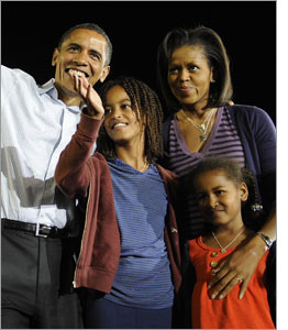Photo of Barack, Malia, Michelle, and Sasha Obama by Emmanuel Dunand/AFP/Getty Images.
