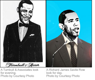 Left: Photo of Turnbull & Associates look for evening sketch by Courtesy Photo. Right: Photo of Richard James Savile Row look for day sketch by Courtesy Photo.