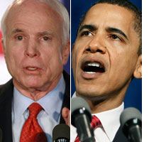 Photograph of John McCain by Craig Mitchelldyer/Getty Images. Photograph of Barack Obama by Mark Wilson/Getty Images.