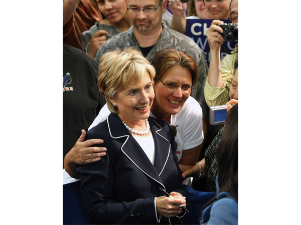 Hillary Clinton with her supporters.