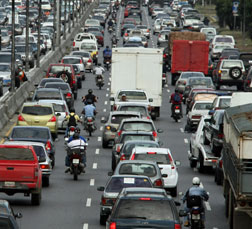Cars stuck in a traffic jam.