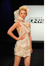 Cerri McQuillan modeling designer Jonathan Joseph Peters’ winning air-inspired garment by Barbara Nitke/Lifetime Television.