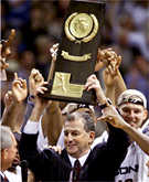Coach Calhoun of the victorious UConn Huskies