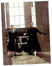 Carrie-Anne Moss and Keanu Reeves in The Matrix