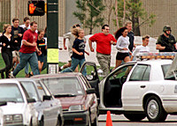 Students fleeing Columbine High School